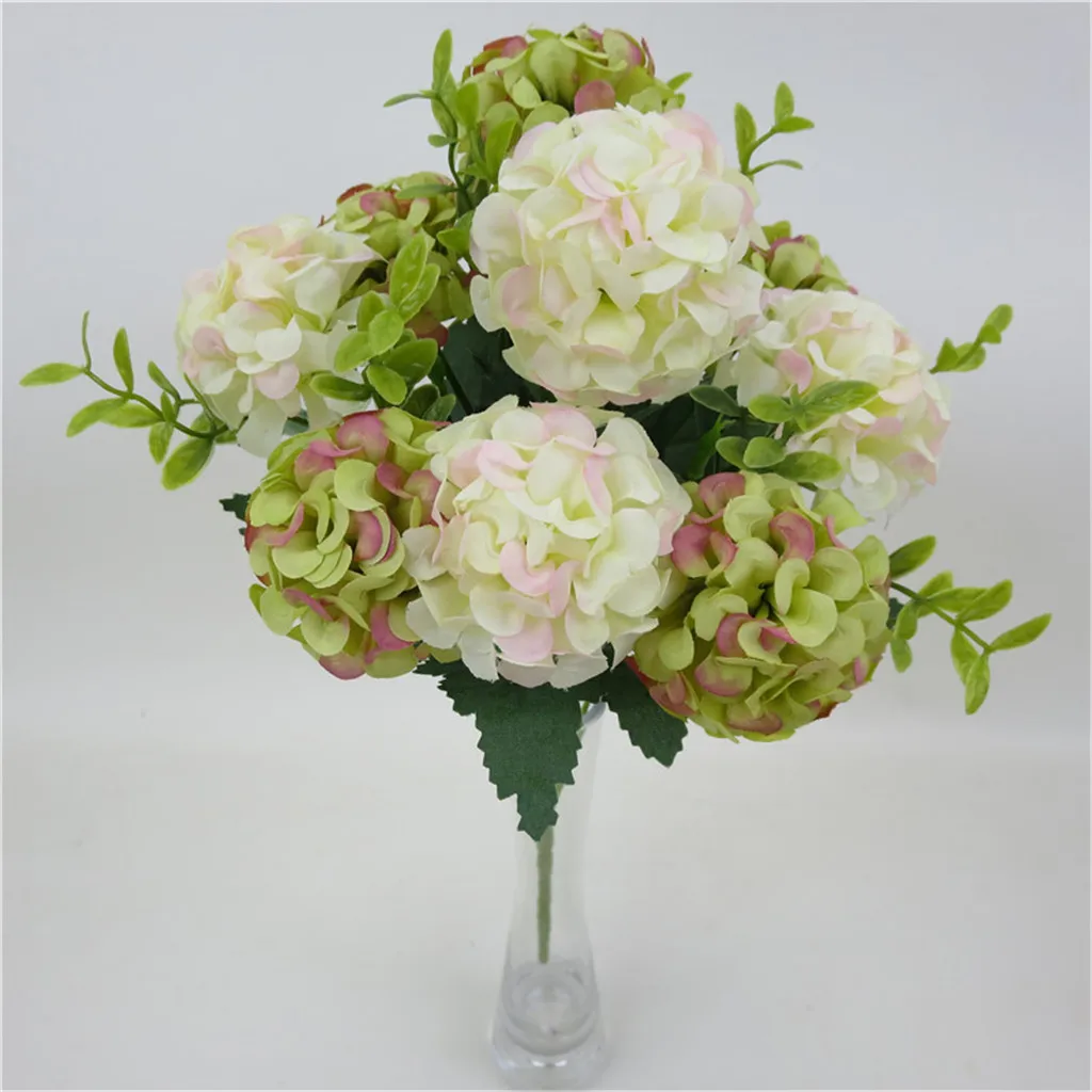 

Stimulation Artificial Flower 10 Heads Hydrangea Colorful Silk Wedding Party Decoration Fake Plant