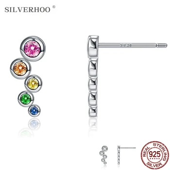 

SILVERHOO Cuff Earrings for Women Geometric 925 Sterling Silver Earrings Engagement Party Gift Shiny Bubble Zircon Fine Jewelry