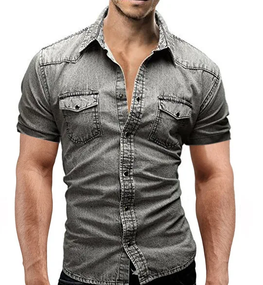 2022 Men Summer Denim Thin Shirt Short 