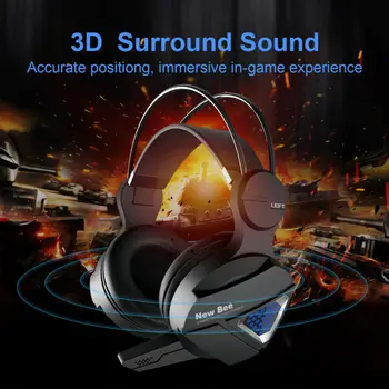 

3.5mm Gaming Headset Mic LED Headphones Over-Head Headphone Extra Bass Black