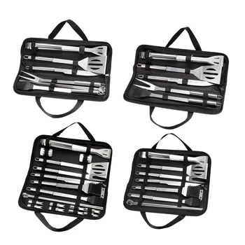 

uxcell BBQ Grill Tool Set- Stainless Steel Barbecue Grilling Accessories with Carrying Case Part Silver Tone Black 7 Sizes