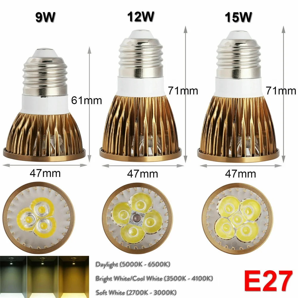 10pcs led 스포트 라이트 전구 램프 gu10 e12 b22 b15 e27 e14 mr16 dc 12 v 9 w 12 w 15 w 할로겐 램프 ac 85-240 v 램프 전구 교체