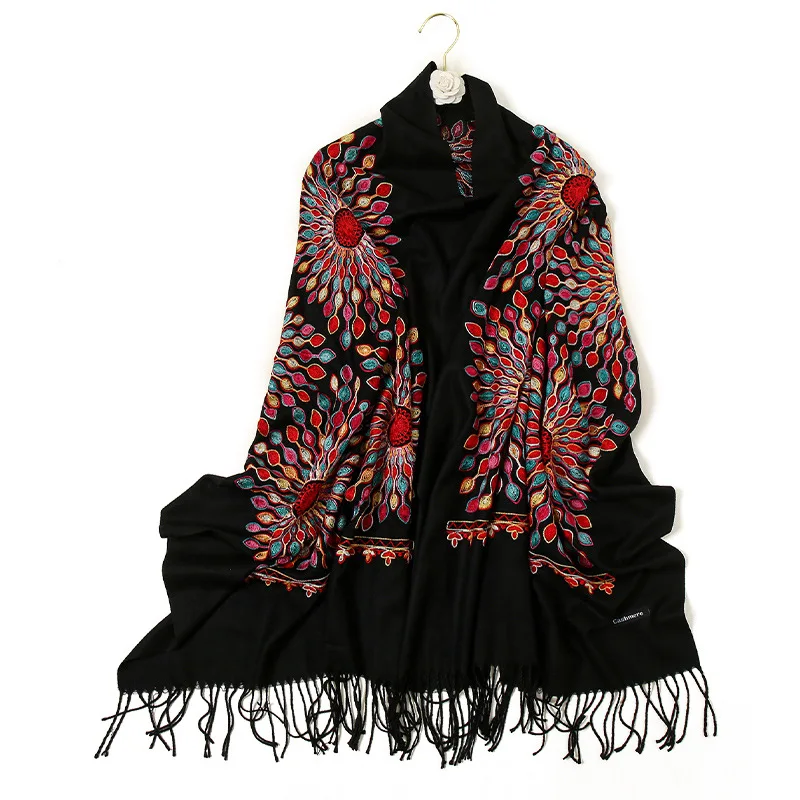 Mode Aztec Floral Kaschmir Schal Winter Frauen Pashmina Schals Warme Decke Wraps Weiblich Foulard Bandana Marke Dicke Hijab Kappe – Detail 6