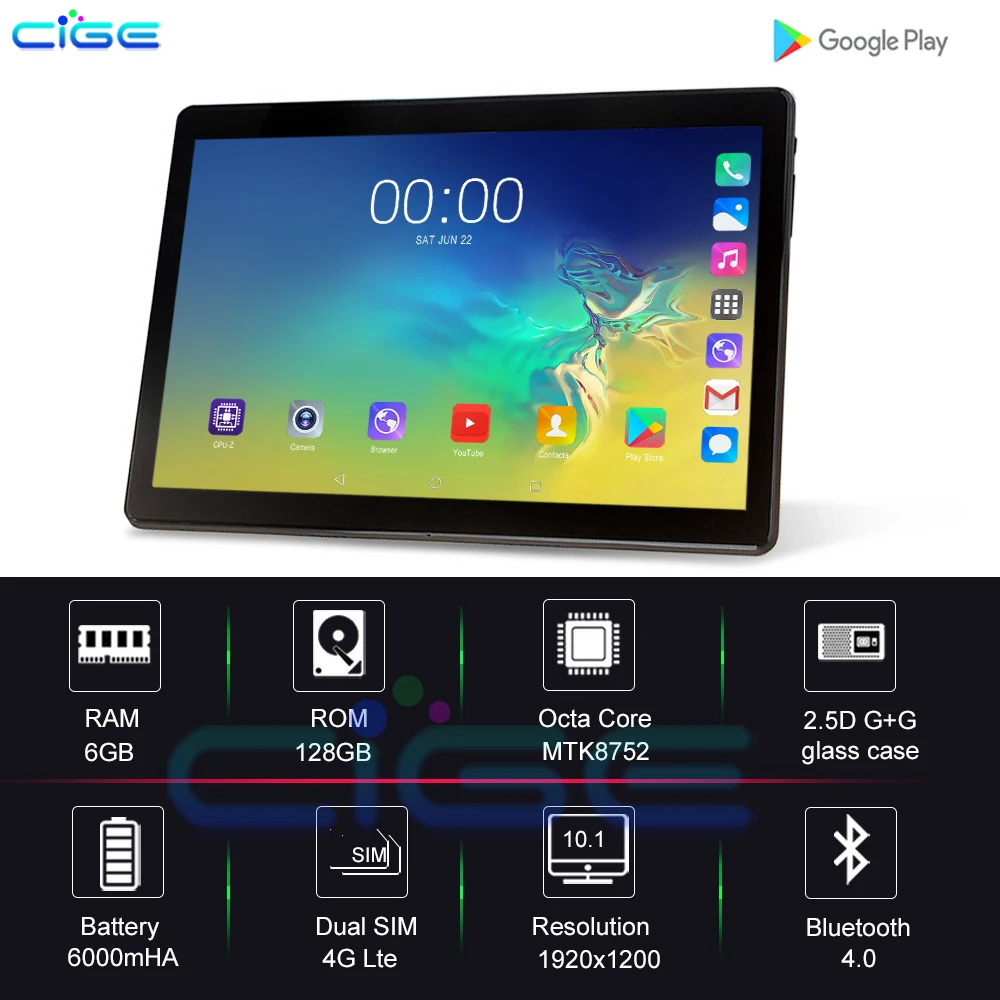 10 inch Tablet PC 6GB RAM 128GB ROM Android 9.0 Octa Core Dual Cameras 8.0MP 1280x800 IPS Tablets 1