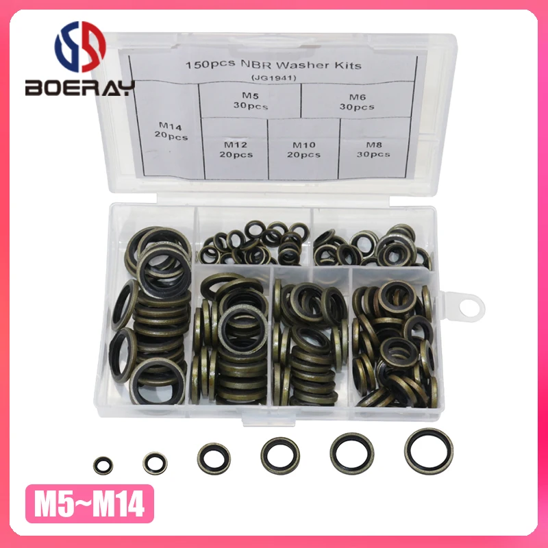

150pcs High Press Hydralic Rubber Oil Pipe Seal Gasket NBR Metal Seal Ring Assortment Kits