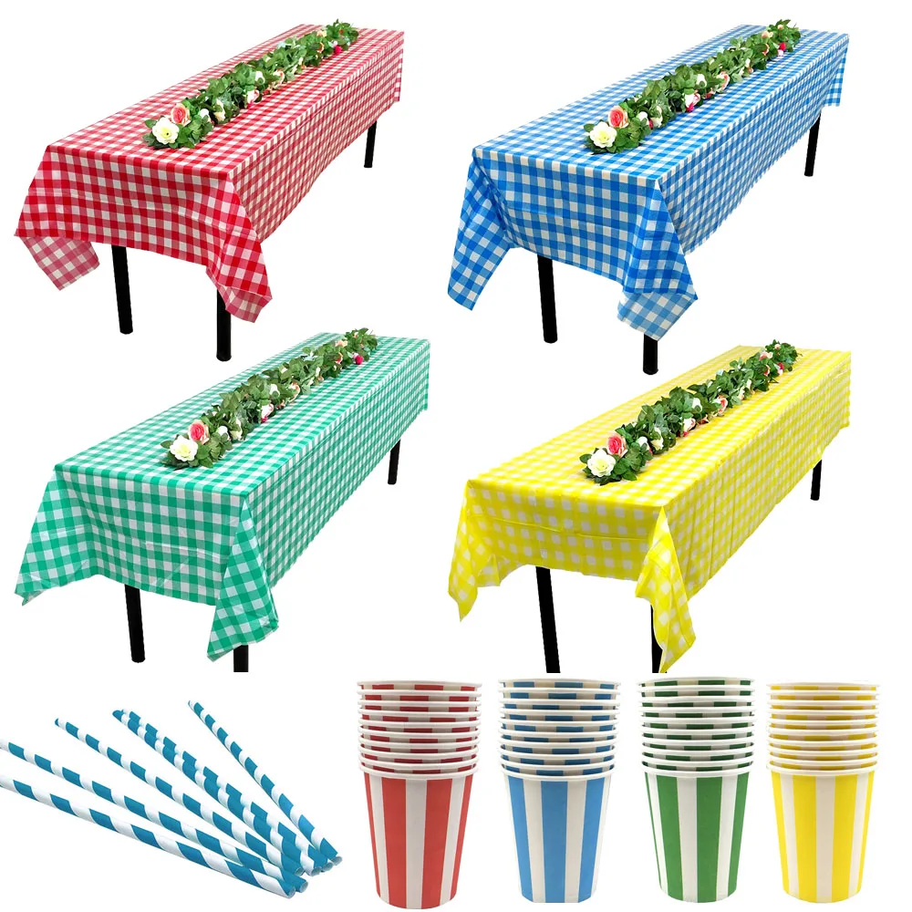 

Colorful Striped Paper Cups&Plates Straws Disposable table cloth Wedding Birthday Baby Shower Festival Tableware Party Supplies