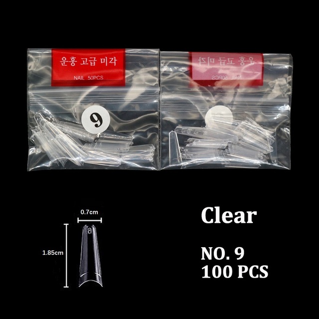 False Nail Art Tips French Half Natural Transparent Coffin Fake Nails Tips Acrylic UV Gel Nail Polish Manicure