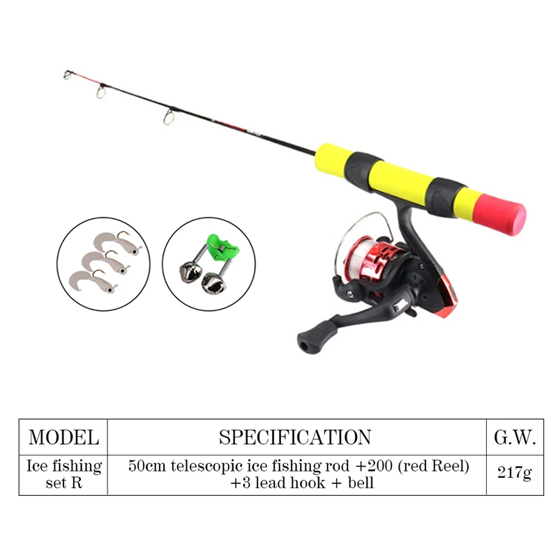 Micro Spinning Rod Portable Telescopic Ice Fishing Rod with Reel Line Hook M