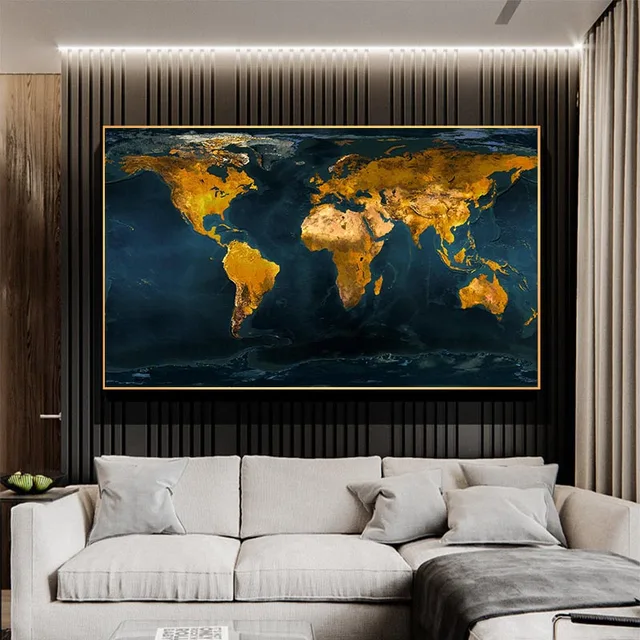 RELIABLI ART World Map Black and White Pictures Classic Style Canvas Paintings Modern Home Wall Decoration Posters Frameless map 1001