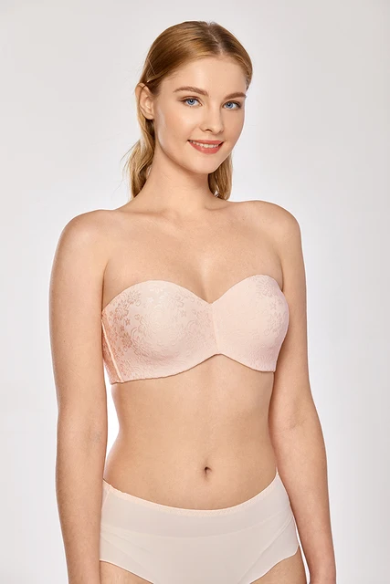 Womens Strapless Jacquard Minimizer Bra Plus Size Underwire Non-Padded  Apricot Pink 38F