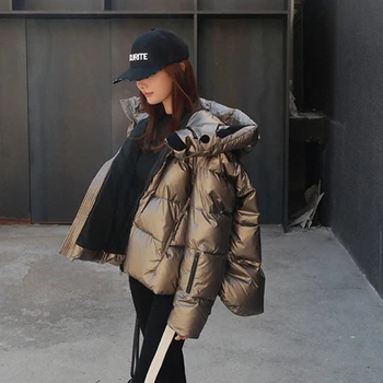 

XUXI Short Down Cotton Long Sleeve Coat Women 2019 New Glossy Winter Streetwear Thicken Clothes FZ0296