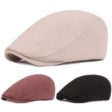 Мужские хлопковые полосатые Гольф берет газетчика шапки теплые кнопки сзади плоские кепки для езды