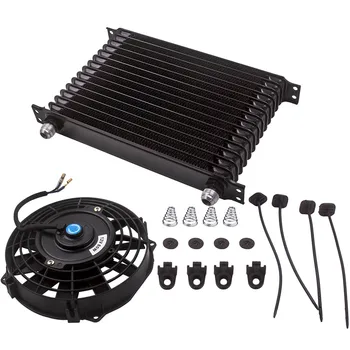 

15 ROW AN10 Universal Aluminum Engine Oil Cooler & 7" Blue Cooling Fan