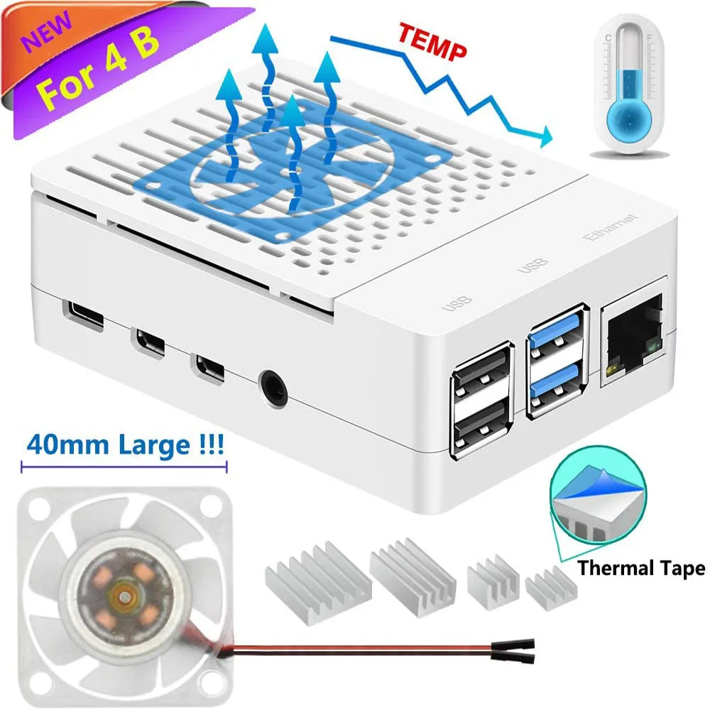 

Raspberry Pi 4 ABS Case with Cooling Fan Heatsink demo board accessory Simple Removable Top Cover for Pi 4 Model B/4B white New