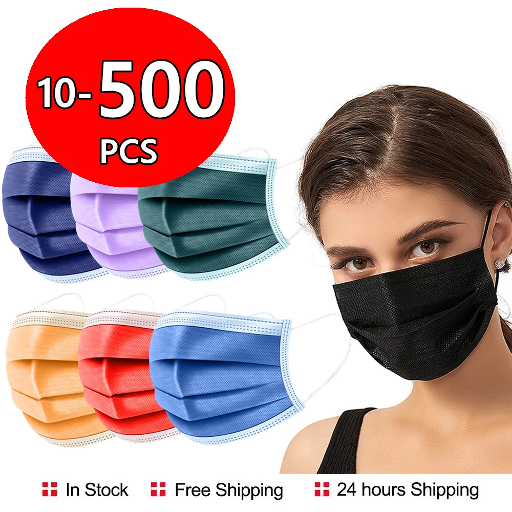 10-500Pcs Adult Masque Chirurgical Disposable Face Masks 8 Colors Mascarillas Quirurgicas Homologadas Protective Black | Безопасность и