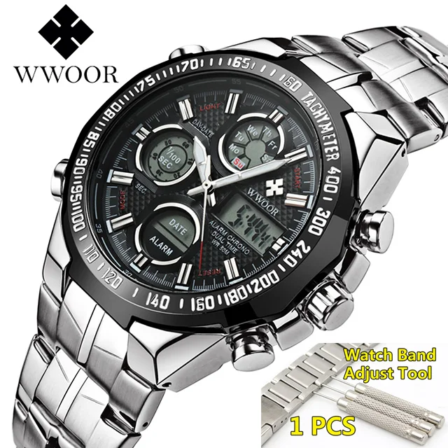 black silver Box Relogio Masculino Top Brand Luxury Watch Mens Watches Golden Stainless Steel Military Wristwatch Big Dial Clock Male - Цвет: black silver