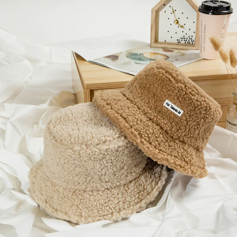 

Korean-style Versatile Lambs Wool Bucket Hat Women's Autumn & Winter Star Celebrity Style Hat Women's
