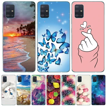 

For Samsung Galaxy A51 Case Silicon Transparent Back Cover Phone Case For Samsung A51 A515 Soft Case 6.5inch Cat flower