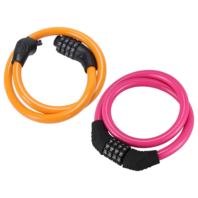 Dropship-2Pcs Jakroo Steell провод кабель велосипед 4 цифры комбинации пароль блокировки оранжевый и розовый