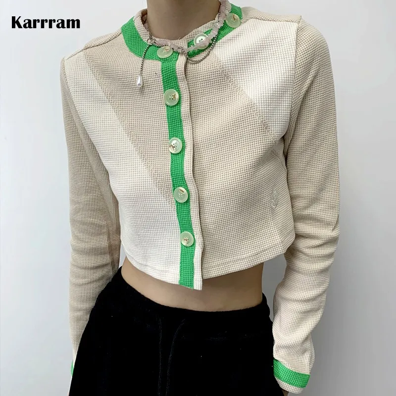 Винтажный Укороченный кардиган Karrram в стиле пэчворк Женская шикарная