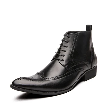 

large size men's fashion party nightclub ankle boots genuine leather bullock shoes carving brogue shoe pointed toe botas zapatos