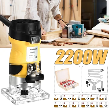 

2200W Electric Hand Trimmer Wood Router 6.35mm Woodworking Laminator Carpentry Trimming Cutting Carving Machine Power Tool