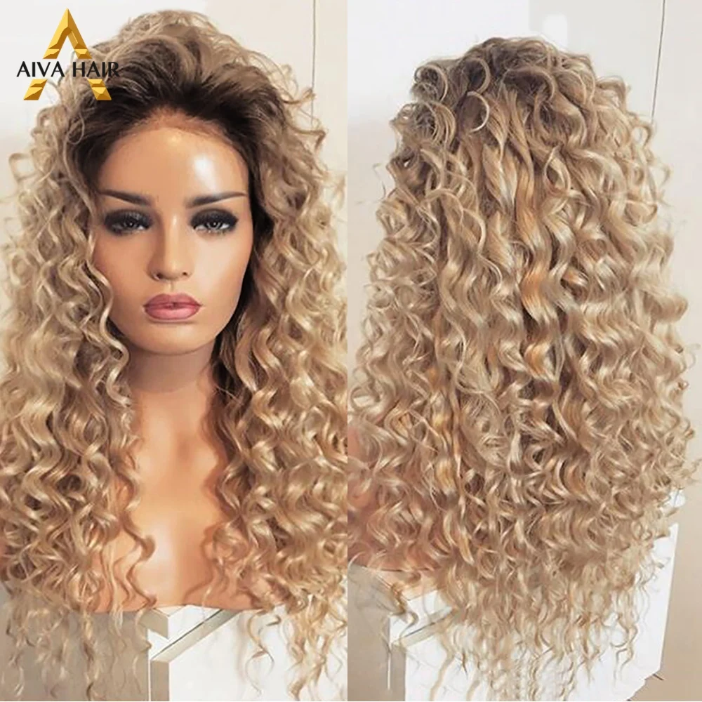 Kinky Curly Synthetic Lace Front Wig Hrat Resistant Pink Honey Blonde Long Cosplay Wigs For Black Women Aiva | Шиньоны и парики