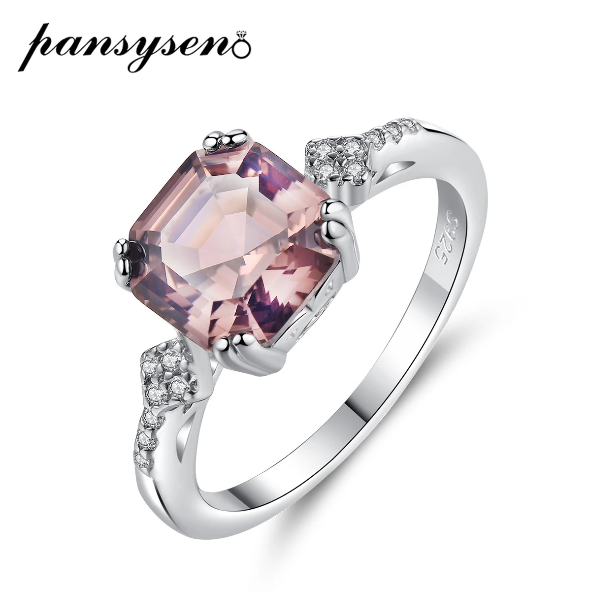 PANSYSEN Solid 925 Sterling Silver 7X8MM Morganite Gemstone Rings for Women Wholesale Wedding Party Finger Ring Drop Shipping PANSYSEN Solid 925 Sterling Silver 7X8MM Morganite Gemstone Rings for Women Wholesale Wedding Party Finger Ring Drop Shipping