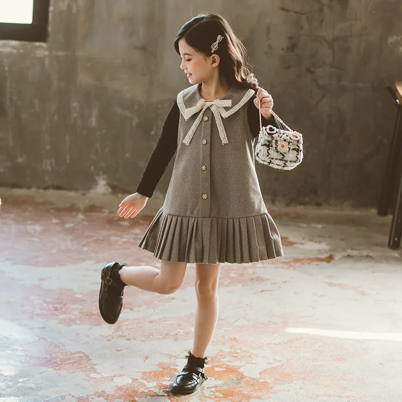 Платья для девочек г. Новая весенне-осенняя одежда для детей платье принцессы с узором «гусиная лапка» для девочек повседневная детская праздничная одежда для детей 4, 6, 8, 10, 12 лет