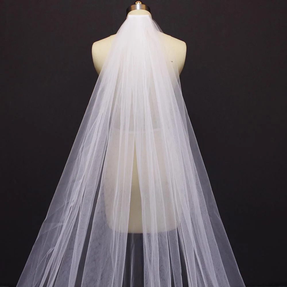Soft Tulle Long Wedding Veil with Comb High Quality Plain Very Soft White Ivory Cathedral Bridal Veil Wedding Accessories