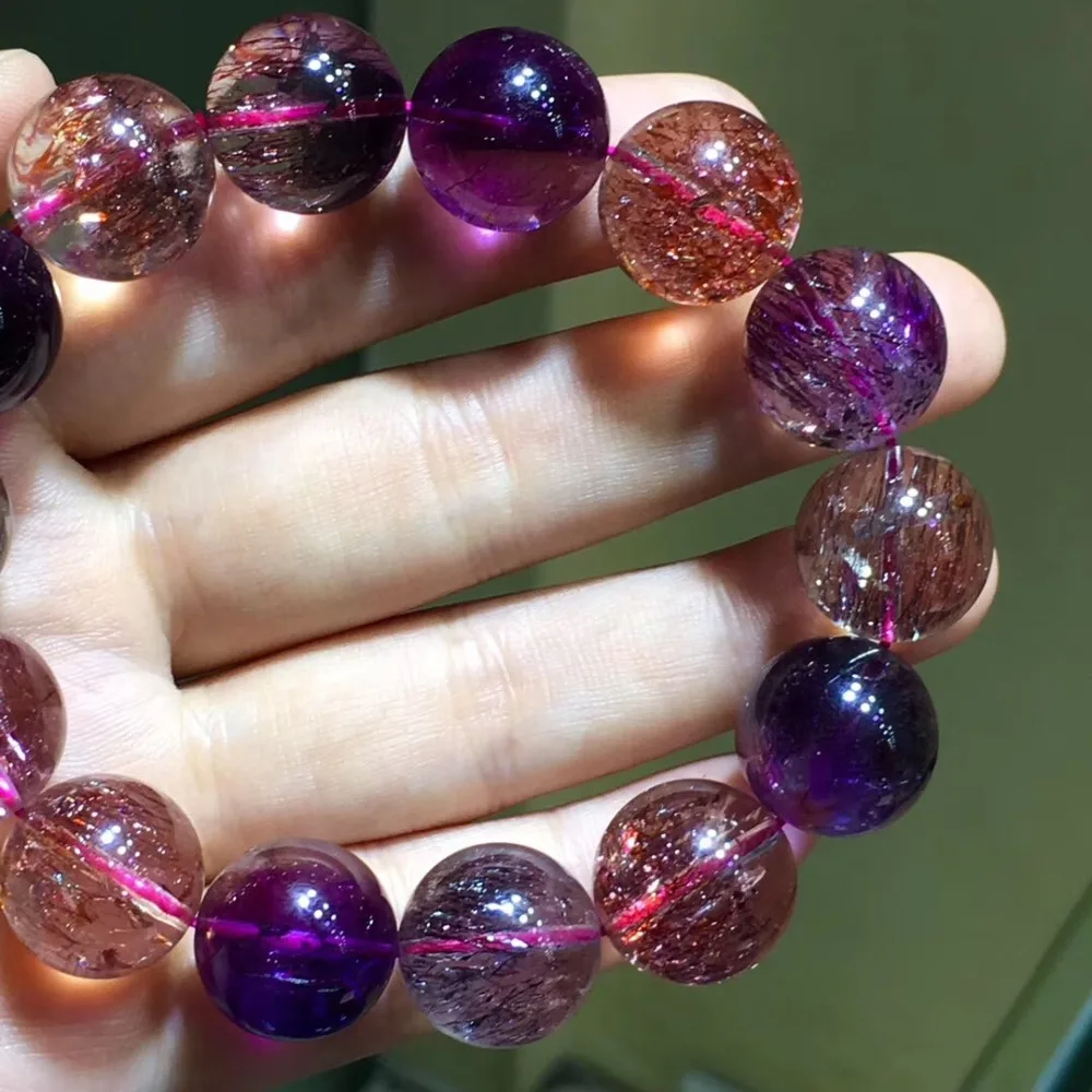 16mm Natural Lepidocrocite Rutilated Bracelet For Women Man Healing Super 7 Stone Round Beads Fashion Bracelet Jewelry AAAAAA