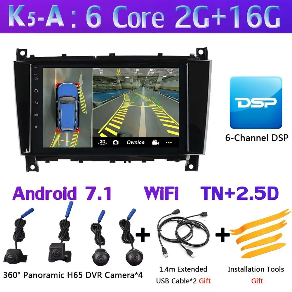 360 ° панорамная камера Автомобильный мультимедийный плеер Android 9,0 8Core 4+ 64G CarPlay DSP SPDIF gps радио для Mercedes Benz W209 W203 W219 - Цвет: K5-A