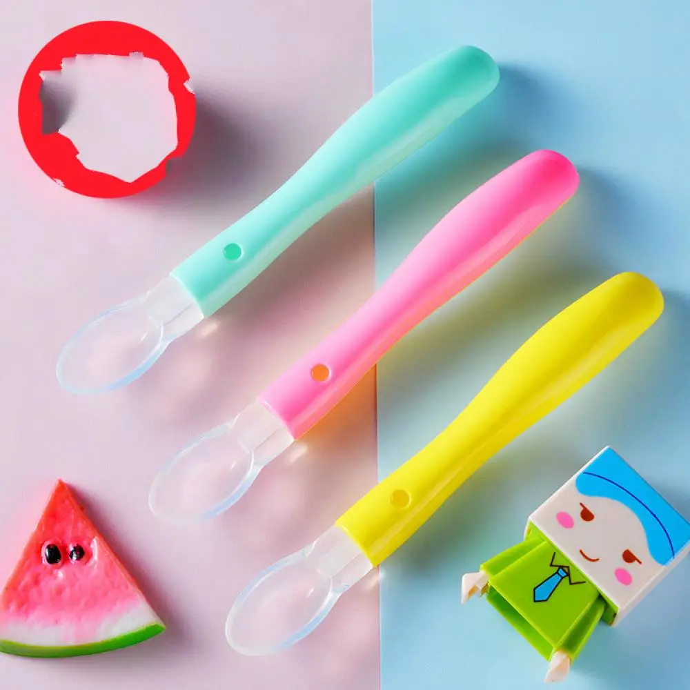

New Silicone Spoon Baby Soft Head Spoon Simple Safe Children Flatware Cutlery Spoon Baby Training Spoon Wholesale