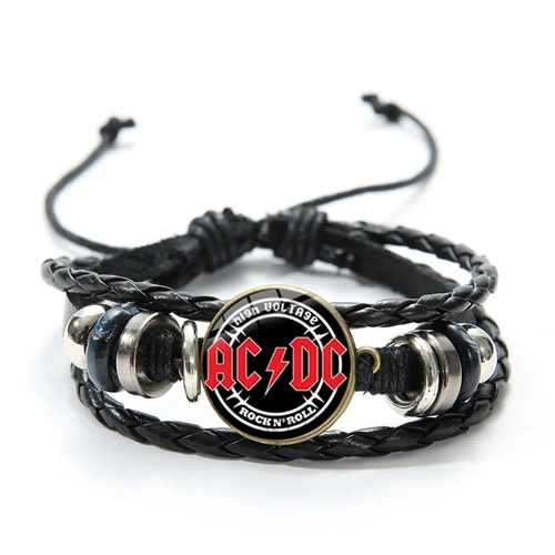 SONGDA рок-группа AC/DC браслет с логотипом Европейская и американская рок-группа ACDC стекло время драгоценный камень Панк кожаные браслеты подарок для любителей музыки - Окраска металла: Style 4