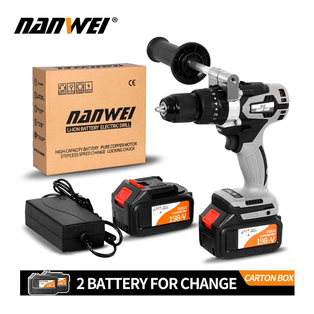 NANWEI 21V 13mm Cordless Drill Industrial Grade Brushless Impact Drill 1/2