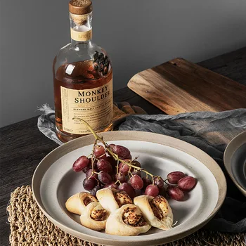 

Dinner Plate Ceramic Tray Serving Dish Rough Pottery Plate Cutlery Set Handmade Steak Plate Creative Tray Home Fruit Dish 1pcs