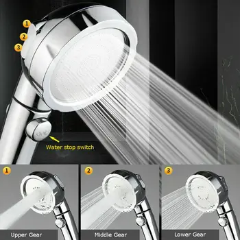

JUSHFO High Pressure Shower Head 360 Degrees Rotating 3 Mode Rainfall Powerful Boosting Spray Handheld Shower Head Stop Button