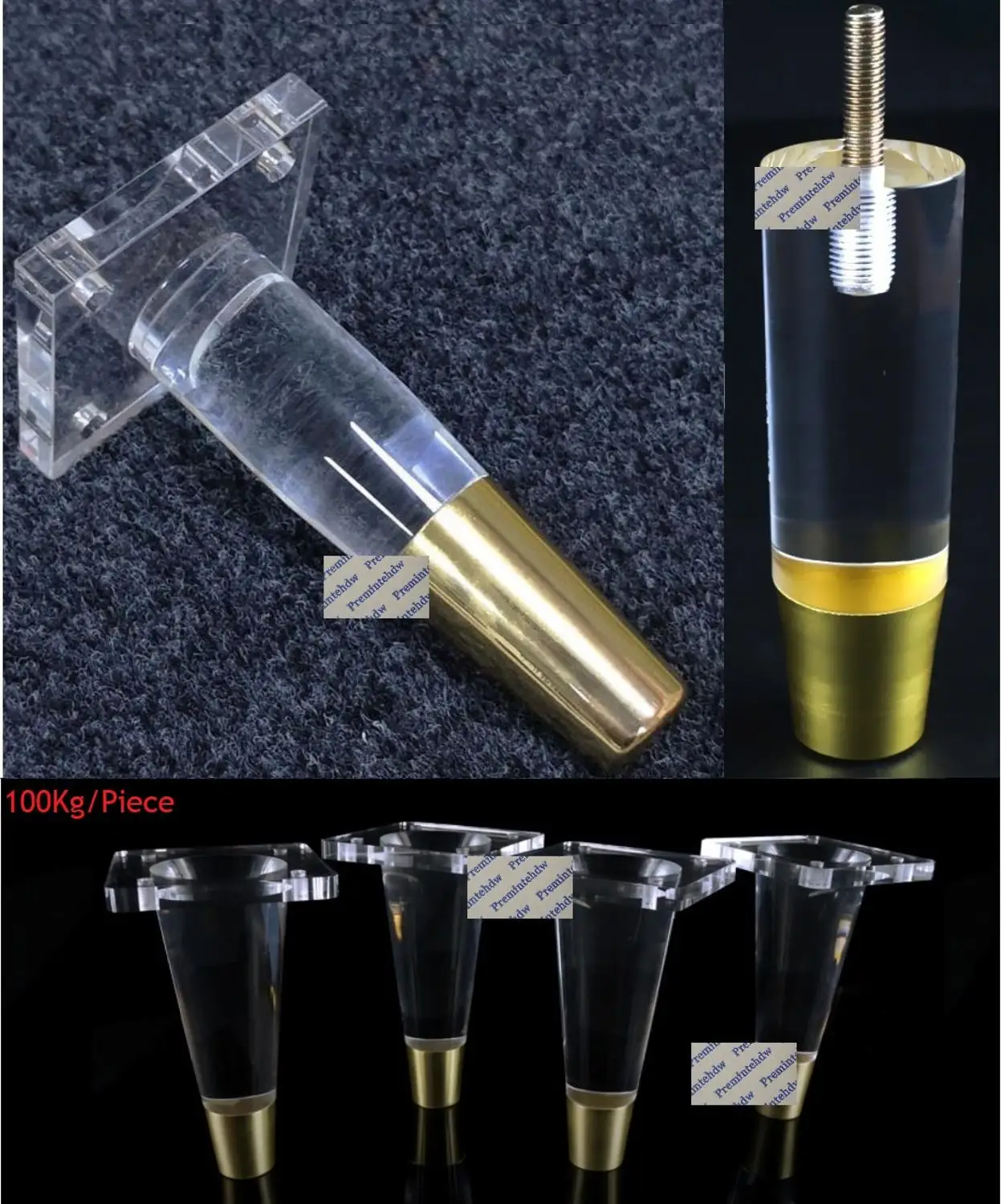 

4Pcs/Lot Clear Transparent Acrylic PMMA Round Tapered Feet Bronze Tip Sleeve Cap Threaded Bolt Sofa TV Cabinet Coffee Table