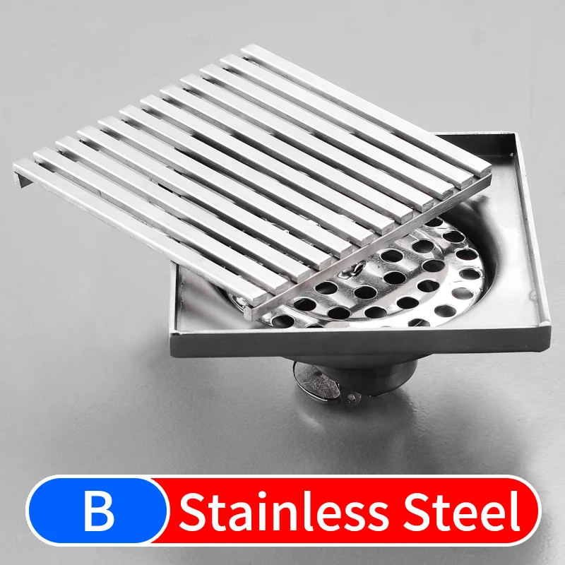 Stainless Steel-B Трапная крышка черная латунная плитка вставка балкон Туалет Ванная комната Душ слив волос фильтр квадратный анти-запах Пол Отходов решетки - Цвет: Stainless Steel-B