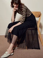 Summer Vintage Gothic Black Polka Dot Long Mesh Lace Skirt England Preppy Style Office Lady Work Elastic Waist Pleated Skirts Skirts Summer Vintage Gothic Black Polka Dot Long Mesh Lace Skirt England Preppy Style Office Lady Work Elastic Waist Pleated Skirts Skirts
