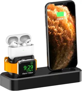

3 in 1 Qi Fast Wireless Silicone Charging Stand for iWatch 12345 and Airpods Pro/iPhone 11/11 Pro/Pro MAX