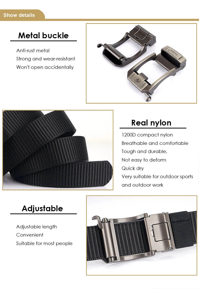 HSSEE New Casual Belt for Men 3mm Tight Nylon Tactical Outdoor Belt Metal Automatic Buckle Jeans Waistband Girdle Male Gift