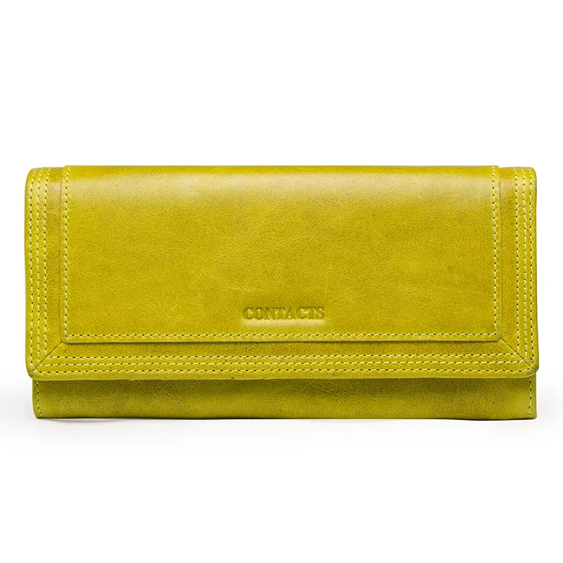 Contact's Fashion Women Wallets With Card Holder Genuine Leather Long Clutch Brand Design Female Coin Purses Cell Phone Pocket - Цвет: Yellow
