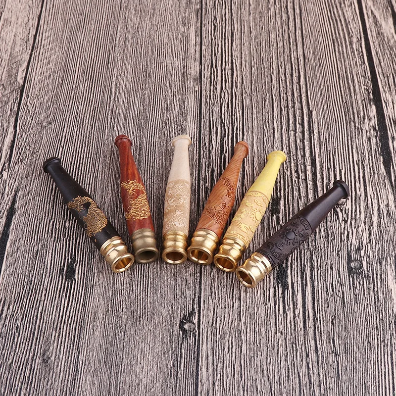 1pc Handmade Ebony Carving Dragon Smoke Smoking Pipe Bit Straight