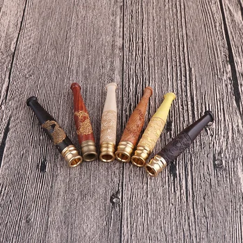 

1Pc Handmade Ebony Carving Dragon Smoke Smoking Pipe Bit Straight Filter Wooden Tobacco Filter Cigarette Holder