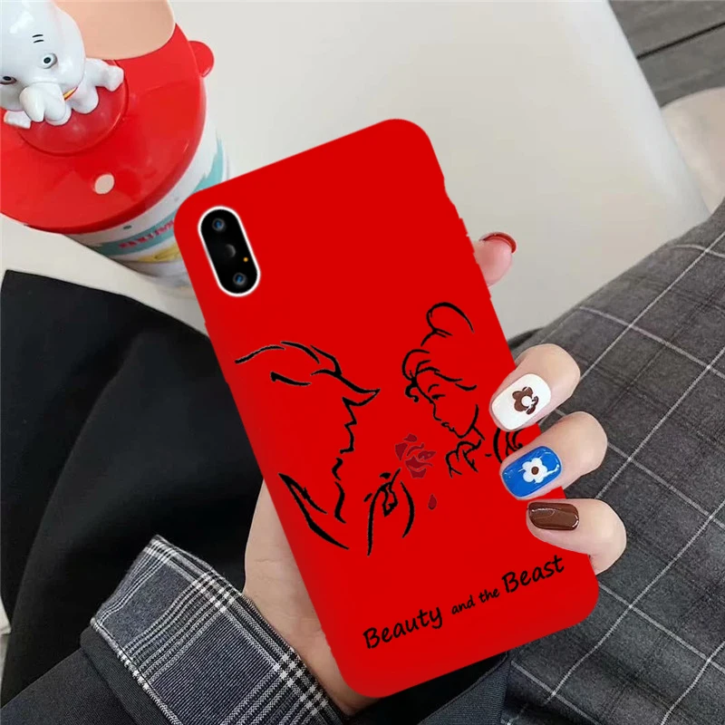 Couple Beauty and the Beast Cover for iPhone 11 X XR Xs Max 8 7 6 Plus 6S 5S SE Soft Silicone Phone Case Coque Fundas Bag - Цвет: Beauty 2Red