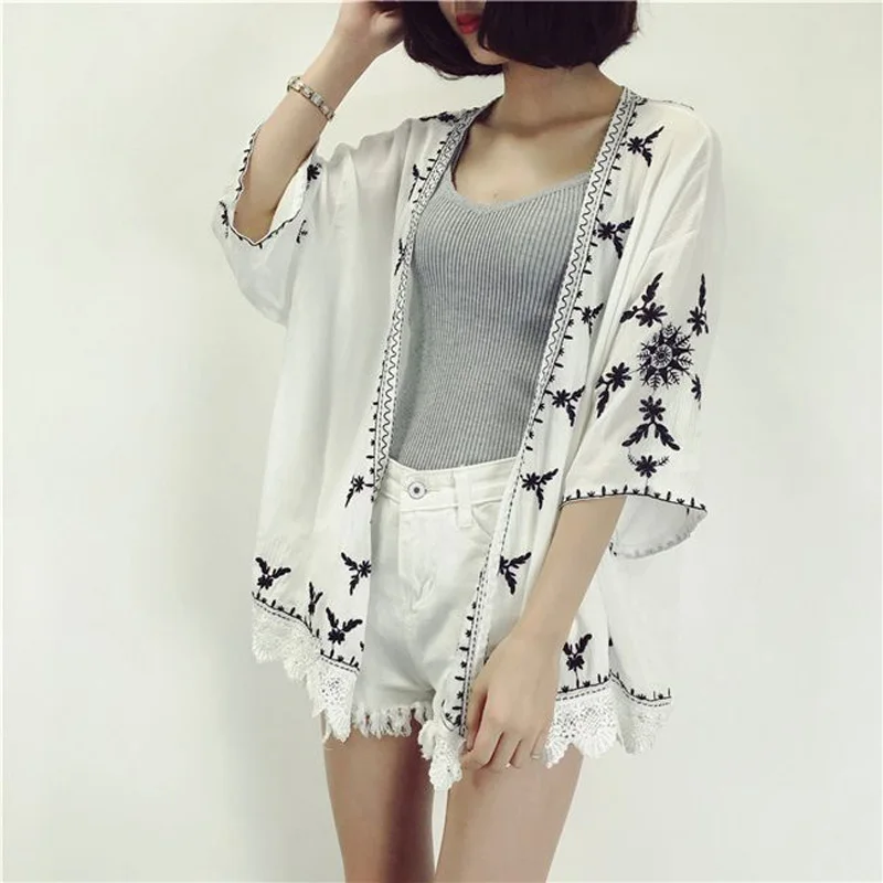 Kimono Cardigan Boho Linen Shirt Women 