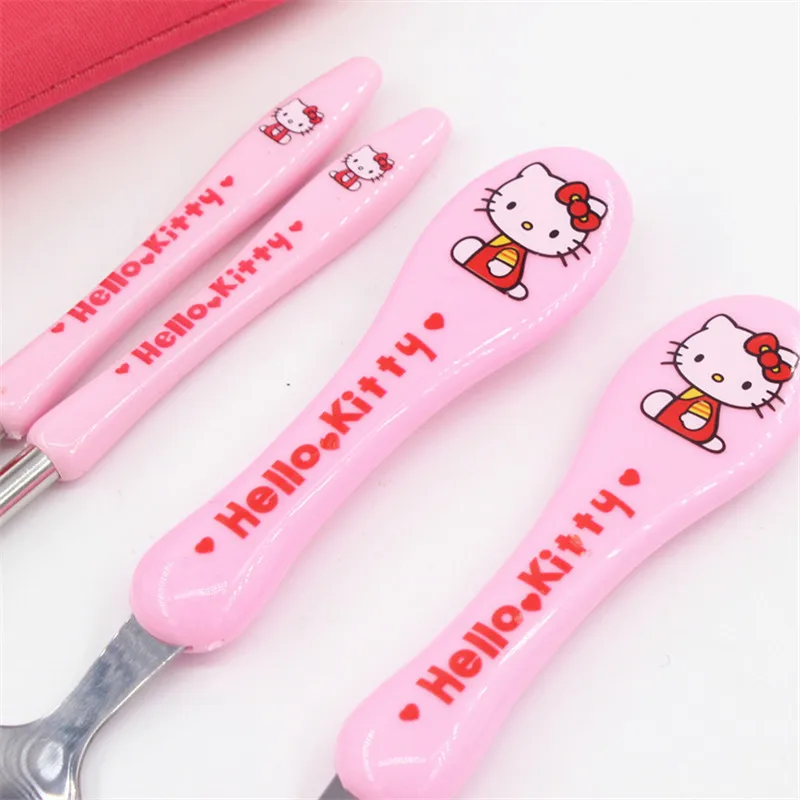 3PCS/Set Kawaii Cute Cat Stainless Steel Dinnerware Kitchen Supplies Chopsticks Utensil Flatware Spoon Fork For Kids Children