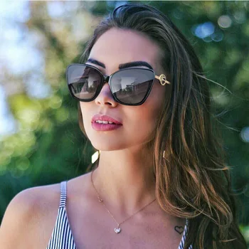 

2020 Trending Elegant Luxury Cat Eye Women Sunglasses Brand Designer Personality Oversized Retro Metal Frame Female Sun Glasses