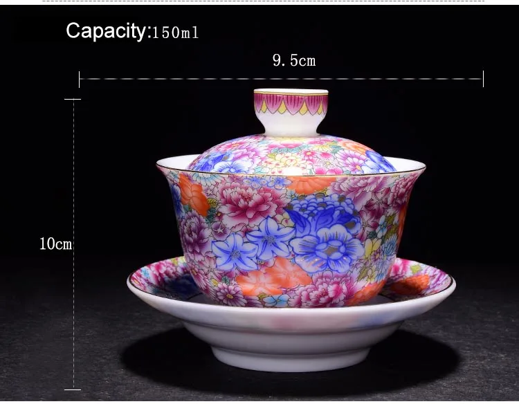 150 мл Цзиндэчжэнь Изысканный Эмаль цвет Gaiwan керамическая фарфоровая чаша для чая мастер пиалы для чая чайный набор кунг-фу чайная чашка домашний декор